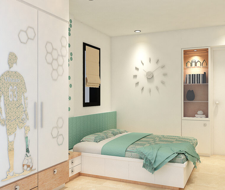 Living and dining area with neutral decor, round armchair, and wall art