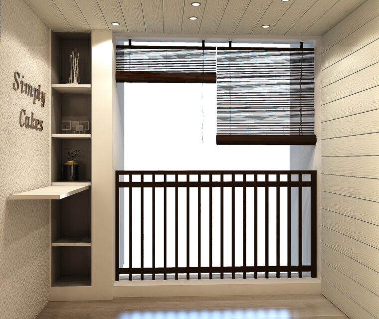 TV unit design in neutral living room with beige armchairs